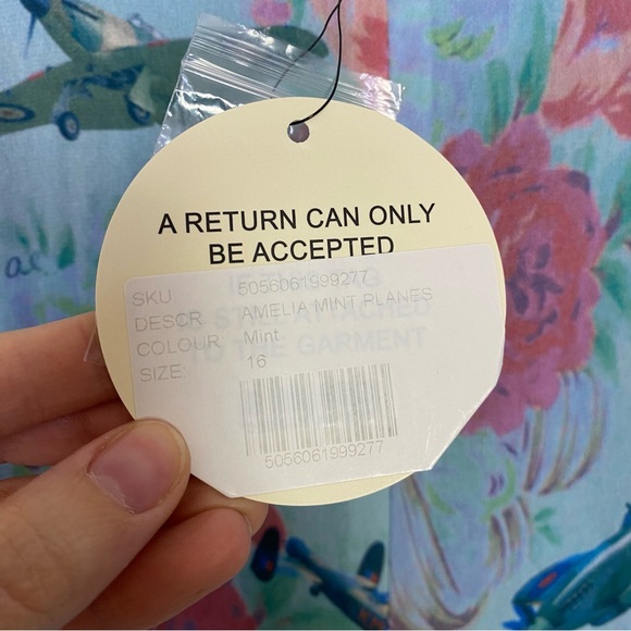 NWT Lindy Bop Retro Amelia Dress Mint Planes Floral Size US 12 Love Letters Blue - Picture 13 of 16